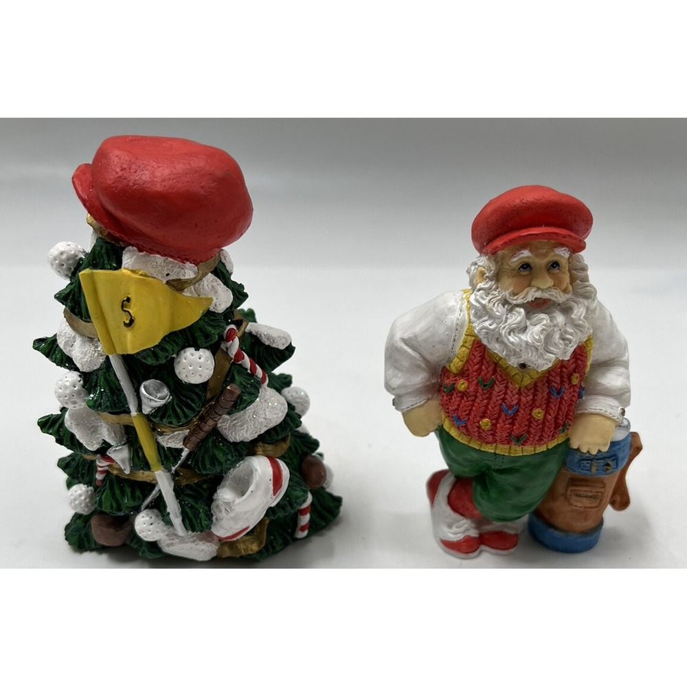 Santa Golfer Figure 1997 Possible Dreams And Christmas Tree In Tin Container Red